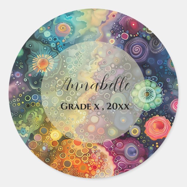 Adesivo Redondo Linda Colorida Impressionante De Volta À Escola (Frente)