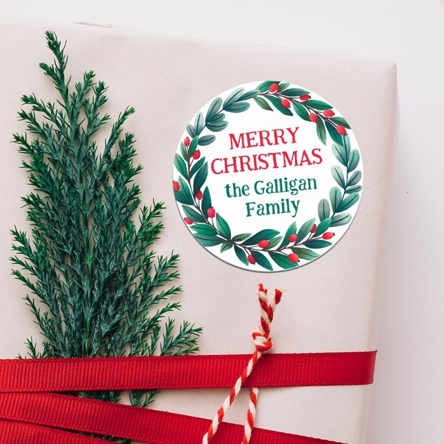 Adesivo Redondo Linda coroa de Natal Feliz Natal De (Criador carregado)