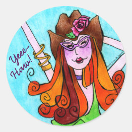 Adesivo Redondo Linda Cowgirl YeeHaw do Texas