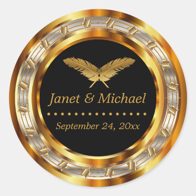 Adesivo Redondo Linda Dourada Metálico e Preto (Frente)