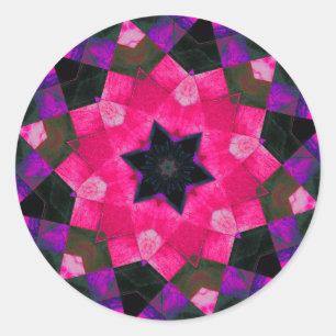 Adesivo Redondo Linda estrela de caleidoscópio rosa e roxa