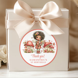 Adesivo Redondo Linda Fada Rosa Floral Menina Aniversário Obrigada