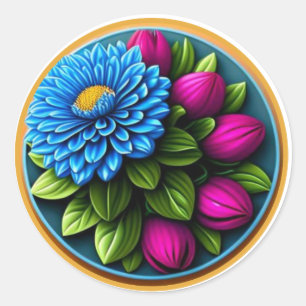 Adesivo Redondo Linda Flor Azul #1