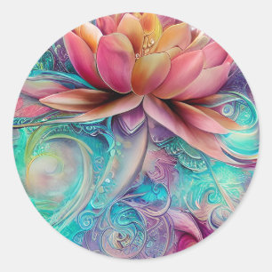 Adesivo Redondo Linda Flor de Lotus Imital