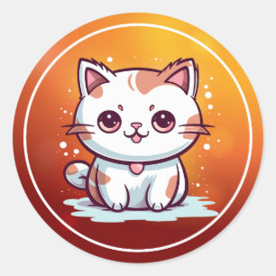 Adesivo Redondo Linda Gato Estilo Kawaii Clipart-47758