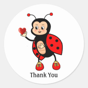 Adesivo Redondo Linda Ladybug e coração Obrigado