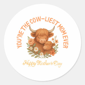 Adesivo Redondo Linda Mãe Vaca das Terras Altas Dia das Mães