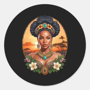 Adesivo Redondo Linda Melanina Negra Rainha De Sheba Desig