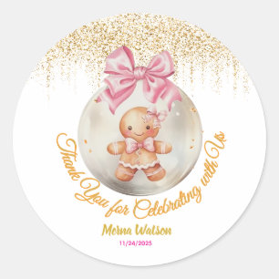 Adesivo Redondo Linda Menina de Pão de Mel Rosa Enfeite de Natal B