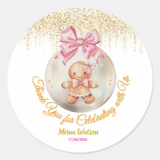 Adesivo Redondo Linda Menina de Pão de Mel Rosa Enfeite de Natal B