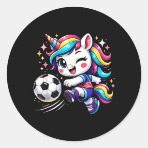 Adesivo Redondo Linda Menina Unicórnio Jogando Futebol