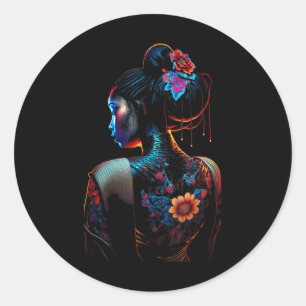 Adesivo Redondo Linda Mulher Negra Art Melanin Flores Geisha T