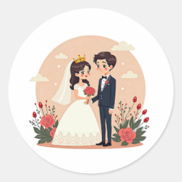 Adesivo Redondo Linda Noiva de Leitura e Noite - Estilo Kawaii