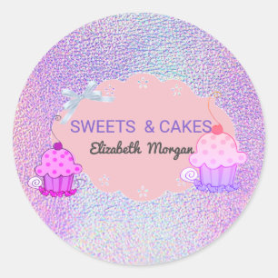 Adesivo Redondo Linda Padaria de Cupcake Holográfica Moderna Femin