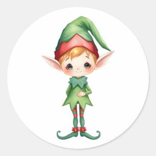 Adesivo Redondo Linda Pequena Branca Aquarela Elf Natal