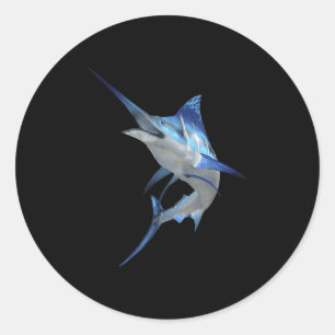 Adesivo Redondo Linda Pesca de Marlin Azul Camiseta Manga Curta