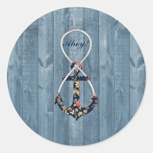 Adesivo Redondo Linda rosa de colheita infinidade da âncora floral (Frente)