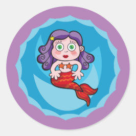 Adesivo Redondo Linda sirenita. Sirena, Mermaid.