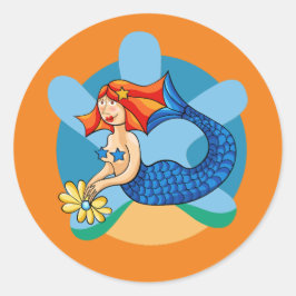 Adesivo Redondo Linda sirenita. Sirena, Mermaid.