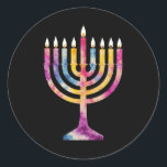 Adesivo Redondo Linda Vintage Hanukkah Menorah Happy Hanukkah<br><div class="desc">Linda Vintage Hanukkah Menorah Happy Hanukkah</div>