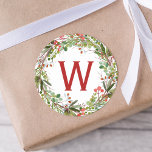 Adesivo Redondo Linda Watercolor Wreath Winter Christmas<br><div class="desc">Amoras vermelho-esverdeadas pintadas com aquarelas e ramos de inverno com vinheta da coroa de Natal. Personalizável!</div>