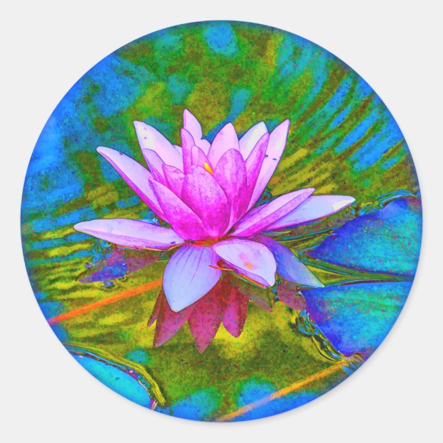 Adesivo Redondo Linda Waterlily Lotus Blossom Yoga (Frente)
