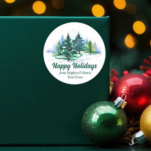Adesivo Redondo Lindas Árvores de Natal Personalizadas Feliz Natal