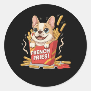 Adesivo Redondo Lindas Batatas Fritas Francesas Bulldog Arte Kawai