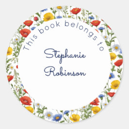 Adesivo Redondo Lindas e Coloridas Flores Silvestres Este Livro Pe