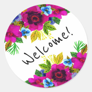 Adesivo Redondo Lindas flores de aquarela design verde floral