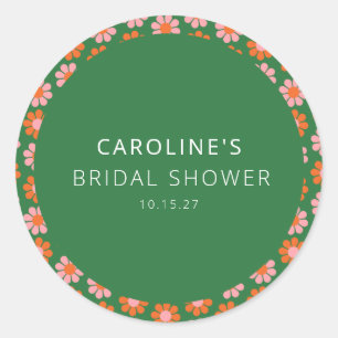 Adesivo Redondo Lindas Flores Verdes e Rosa Antigo Chuveiro de Noi