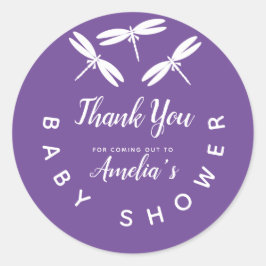 Adesivo Redondo Lindas Libélulas Agradecimento Roxo para Chás de