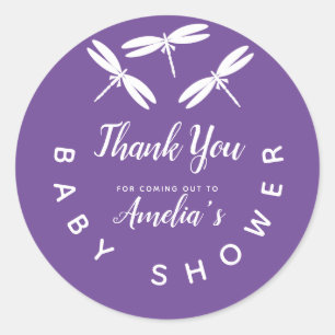 Adesivo Redondo Lindas Libélulas  Agradecimento Roxo para Chás de 
