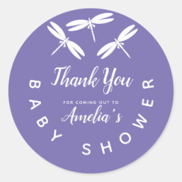 Adesivo Redondo Lindas Libélulas Agradecimento Roxo para Chás de