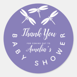 Adesivo Redondo Lindas Libélulas  Agradecimento Roxo para Chás de 