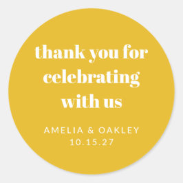 Adesivo Redondo Lindo Agradecimento de Chuveiro de Casal Amarelo P