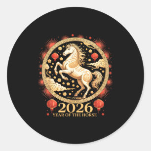 Adesivo Redondo Lindo Ano 2026 do Cavalo Lunar Garota Zodíaco Char
