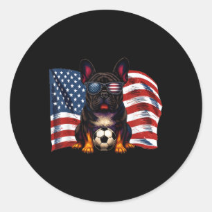 Adesivo Redondo Lindo Bulldog Francês Futebol Bandeira Dos EUA Sun