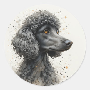 Adesivo Redondo Lindo Cachorro Preto Feliz Poodle Padrão Animal de