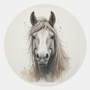 Adesivo Redondo Lindo Cavalo Islandês Arte Animal