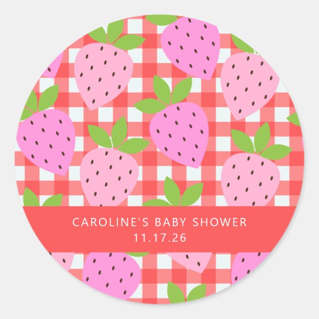 Adesivo Redondo Lindo Chá de Bebê Personalizado de Xadrez de Moran (Frente)