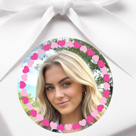 Adesivo Redondo Lindo Coração de Amor Foto Personalizada Rosa