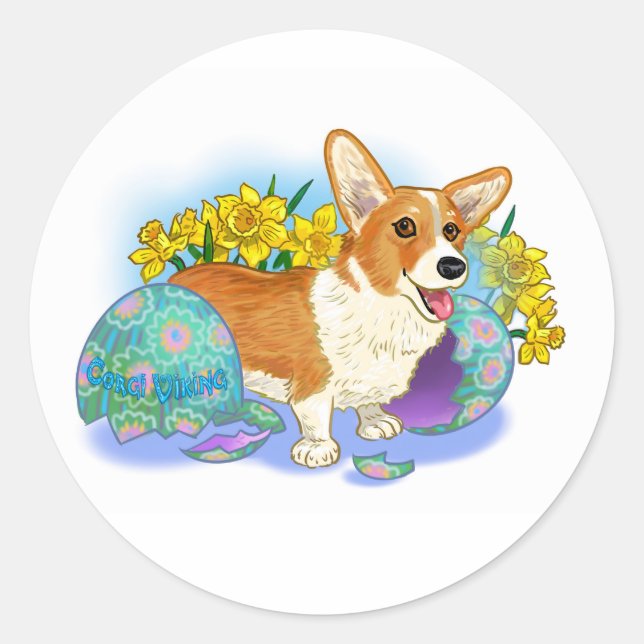 Adesivo Redondo Lindo Corgi de Páscoa (Frente)