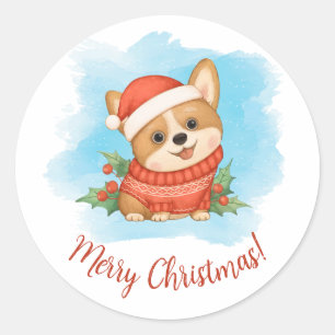 Adesivo Redondo Lindo Corgi Feliz Natal