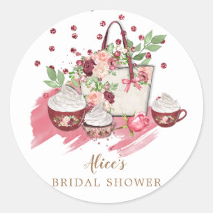 Adesivo Redondo lindo cupcake floral de casamento com monograma ro