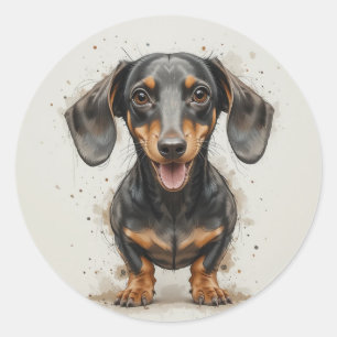 Adesivo Redondo Lindo Dachshund Feliz Animal de Estimação
