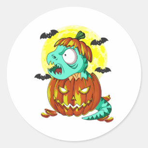 Adesivo Redondo Lindo Fantasia de Halloween Amante de T-rex Abóbor