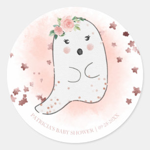 Adesivo Redondo Lindo Fantasma Menina de Halloween Chuveiro de Beb