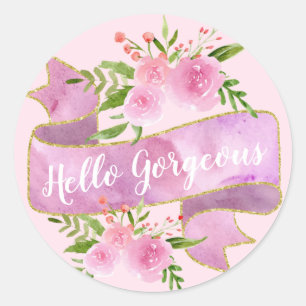 Adesivo Redondo Lindo Floral Rosa Bege Hello Magnífico Dourado
