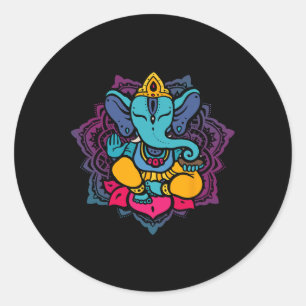 Adesivo Redondo Lindo Ganesha em Mandala de Meditação de Lótus de 